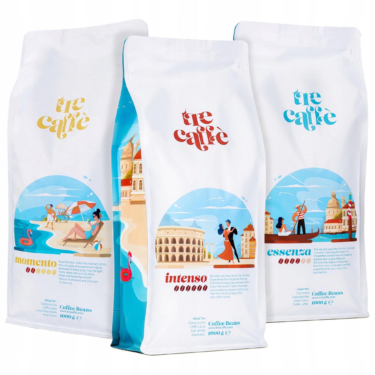 Káva zrnková 1kg x3 Tre Caffe Mix Čerstvě pražená italská káva Tommy Cafe