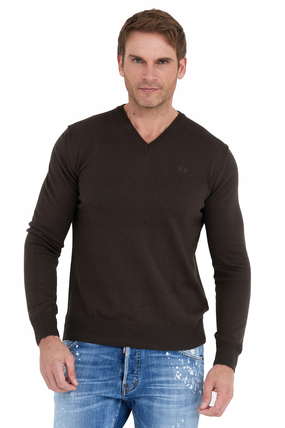 La Martina Hnědý pánský svetr s vlnou a sýrem XXL