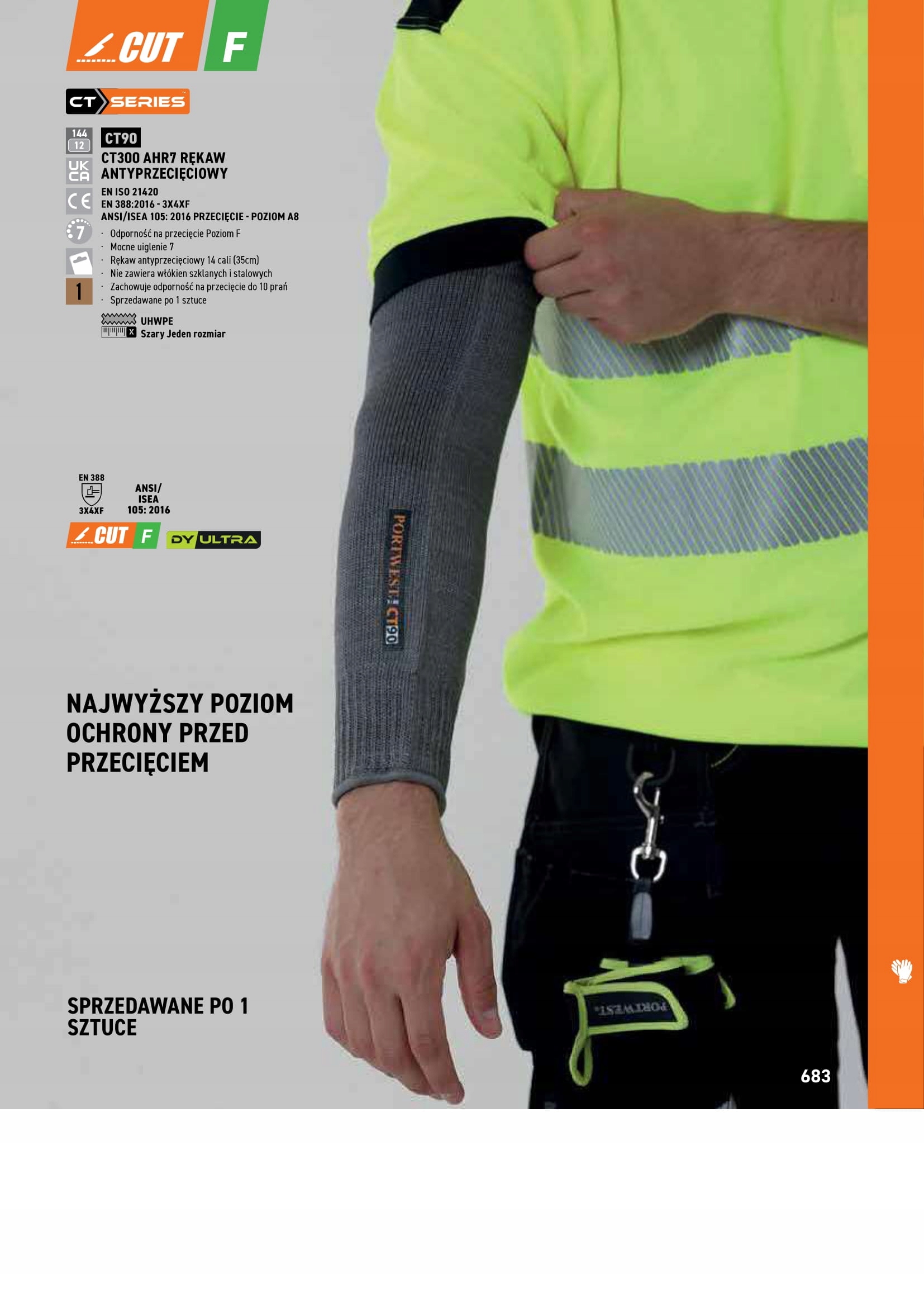 PORTWEST RĘKAW OCHRONNY 35 cm ANTYPRZECIĘCIOWY CT90 Model CT90