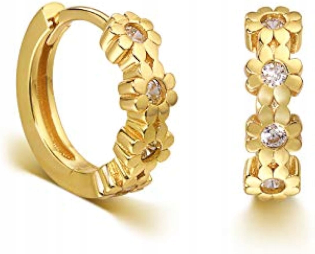 Dámské kruhové náušnice ze 14K zlata, stříbrné kytičkové mini kruhy