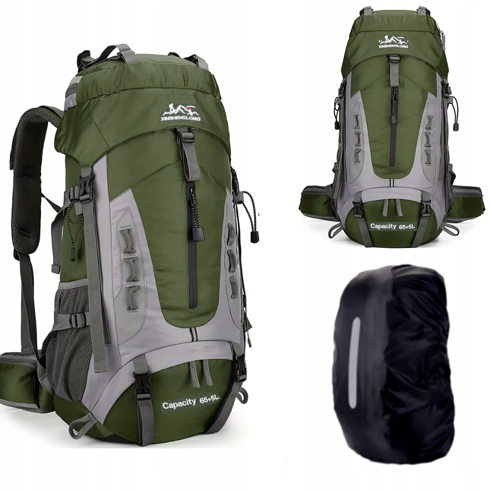 Plecak turystyczny górski w góry 70L Traper 3 Green z pokrowcem Trekkingowy