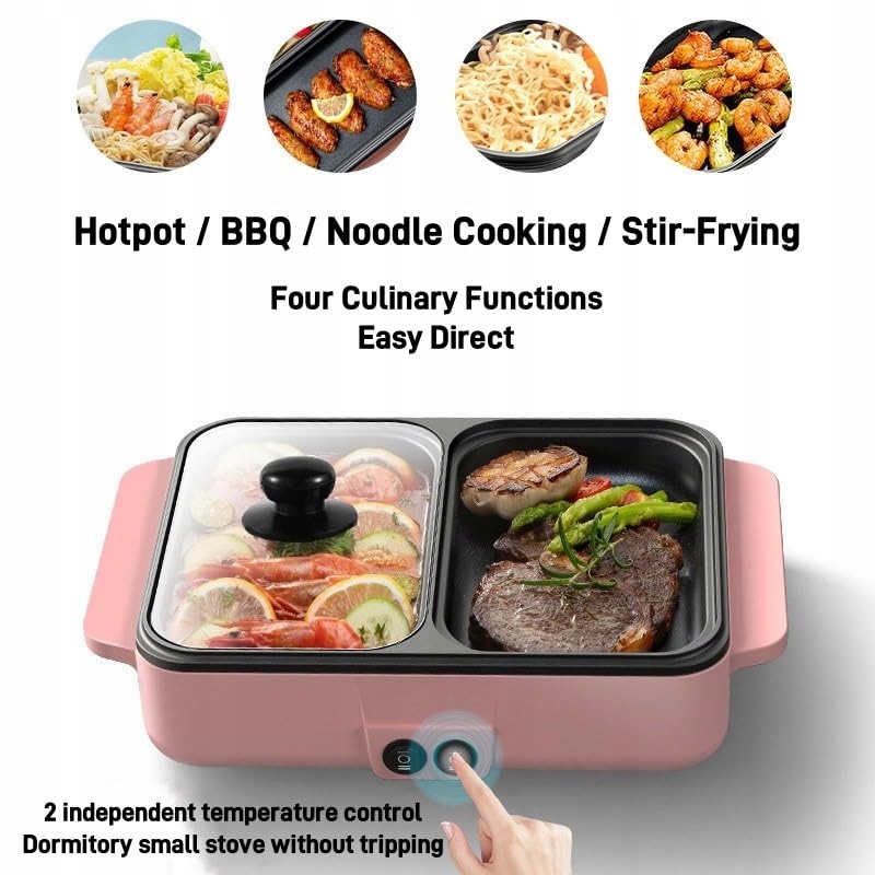 TOPYOND Elektryczny Hot Pot 1200W i Grill BBQ Stół Grill Koreański 2 Osoby — miniatura 7
