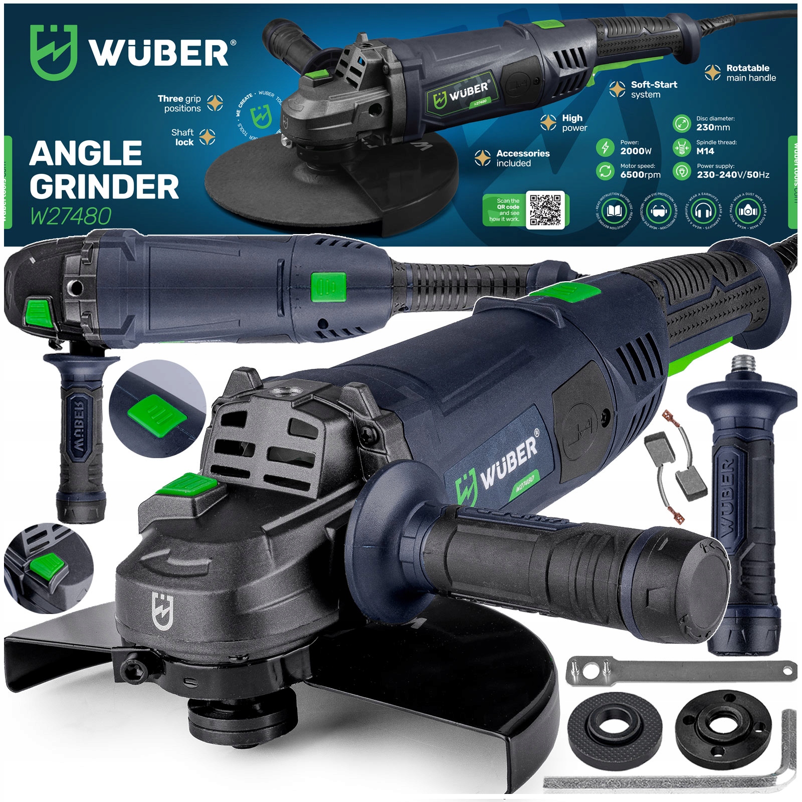 Szlifierka Kątowa 230MM Diax Kątówka Wolny Start Duża Mocna Wuber