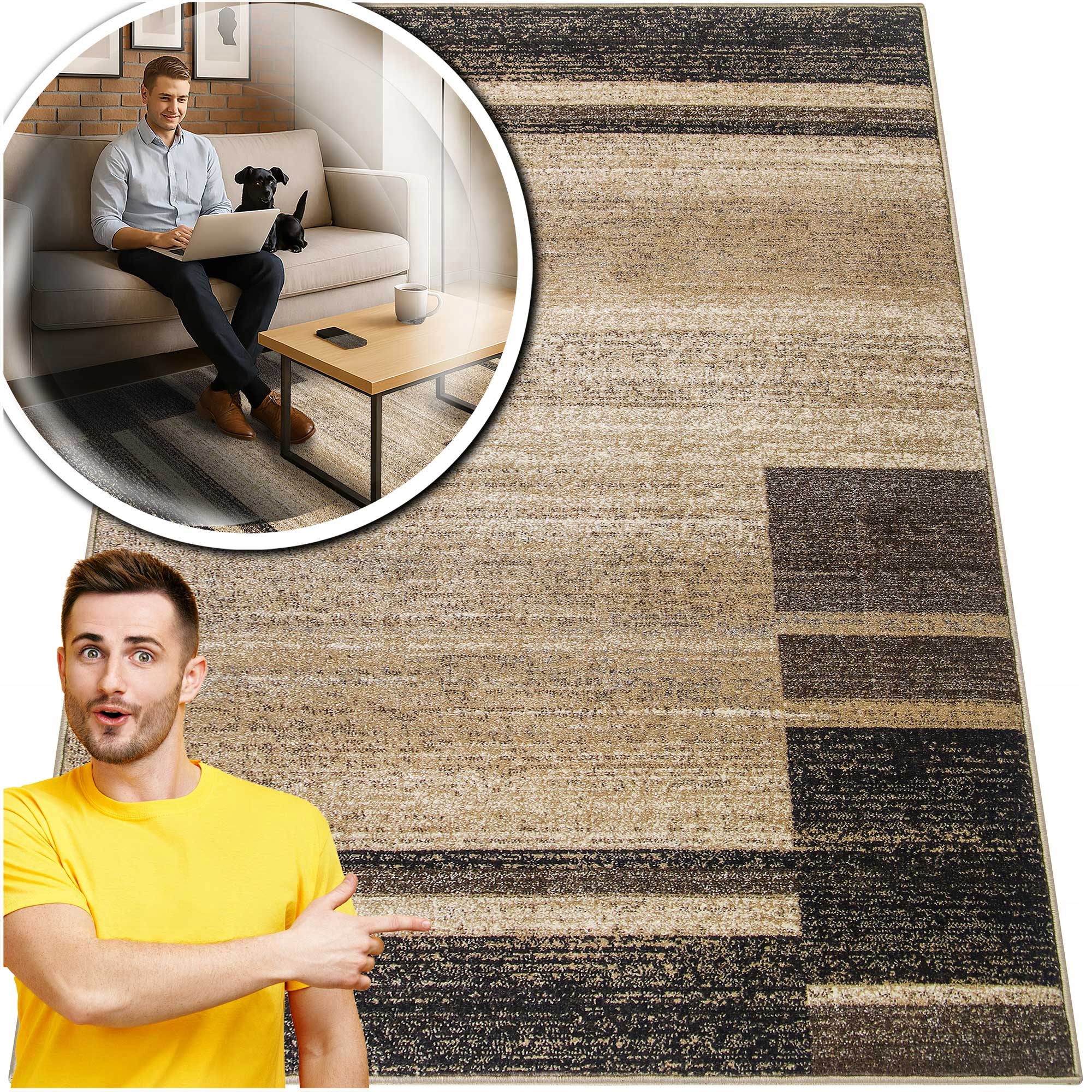 Moderní Koberec Módní Béžový Koberec Do Obývacího Pokoje Adventure Loft 13 mm 200 x 400