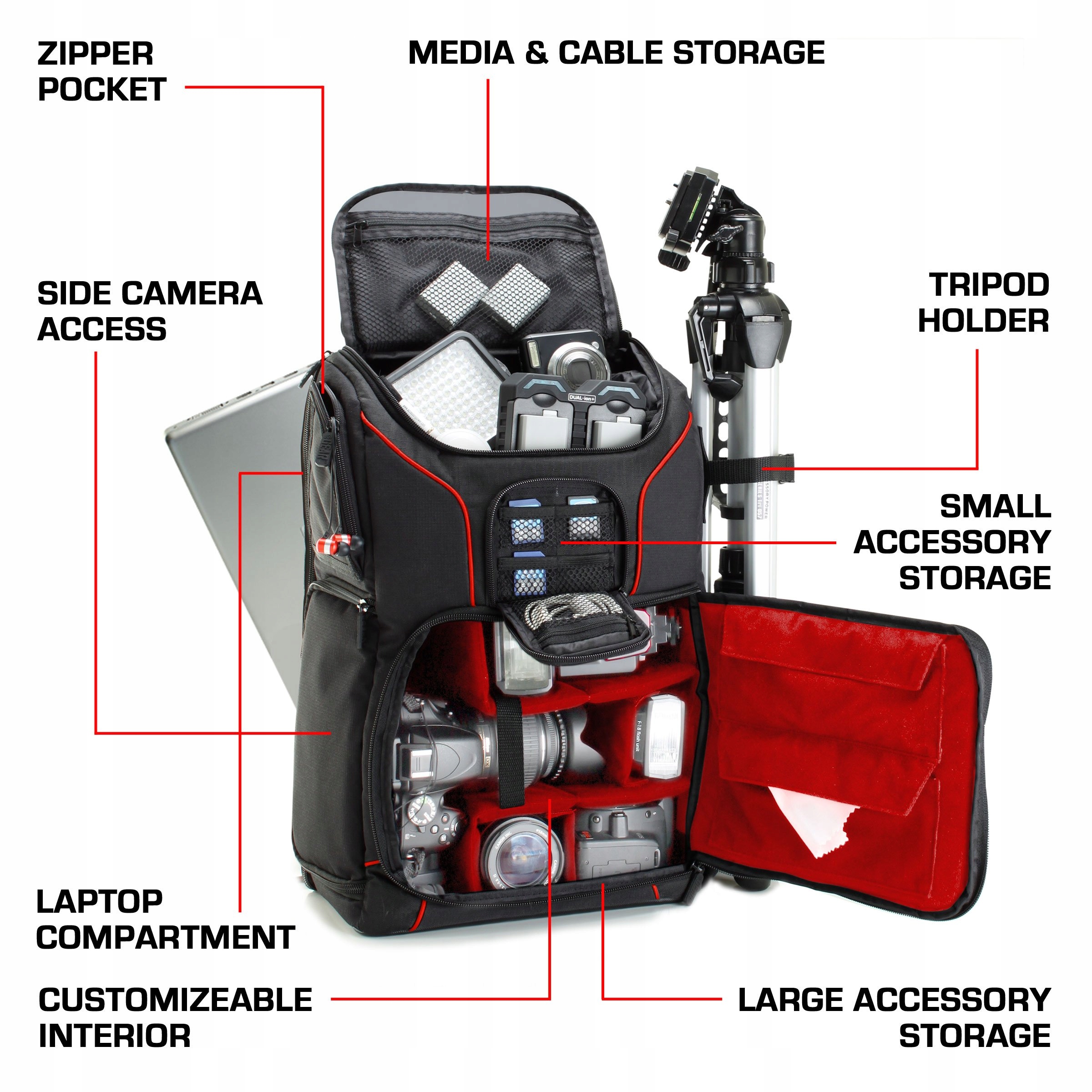 USA GEAR Plecak Na Aparat DSLR Wodoodporny Czerwony — miniatura 7