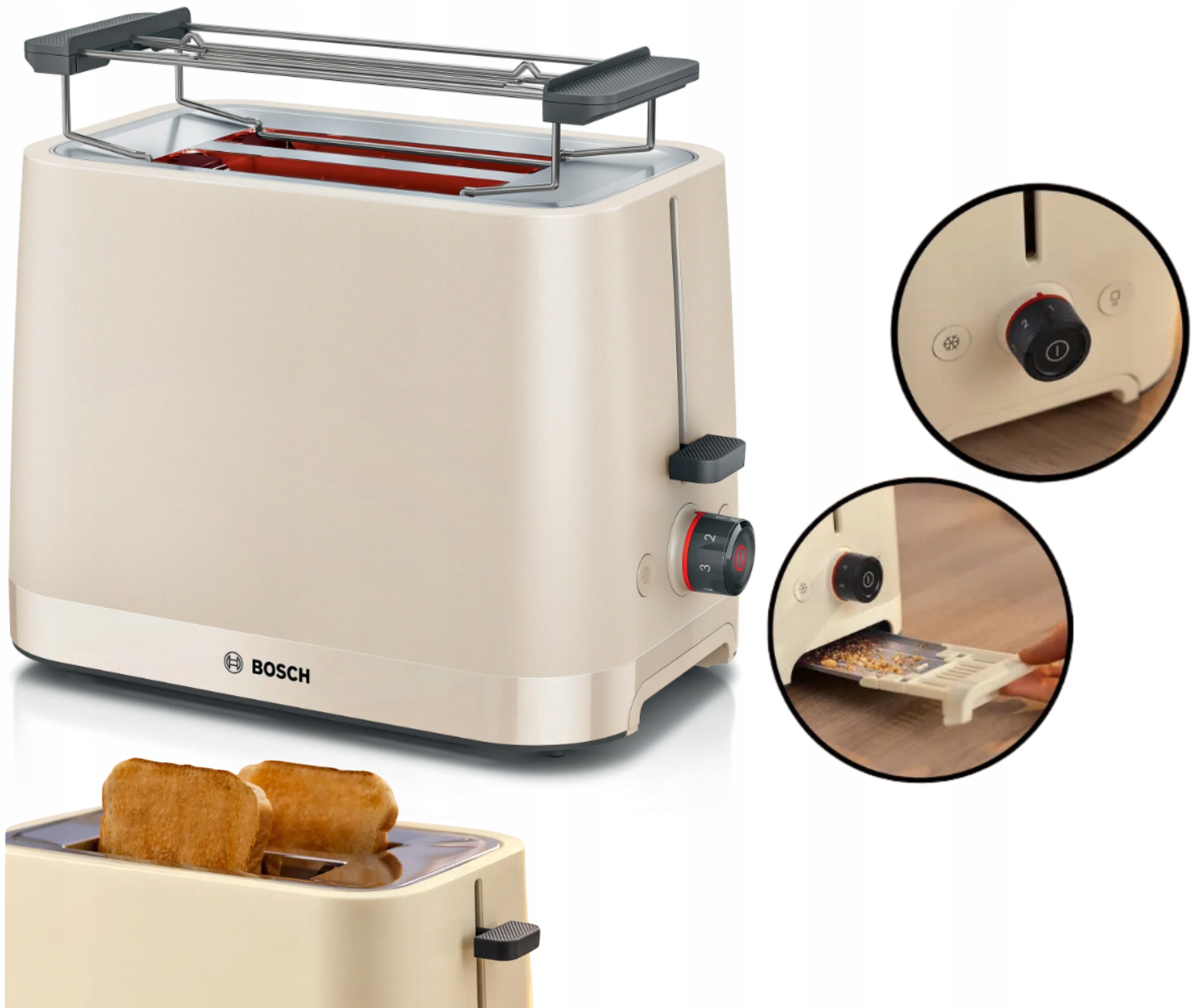 Toster Bosch MyMoment TAT3M127 950W 2 tosty Rozmrażanie Beżowy