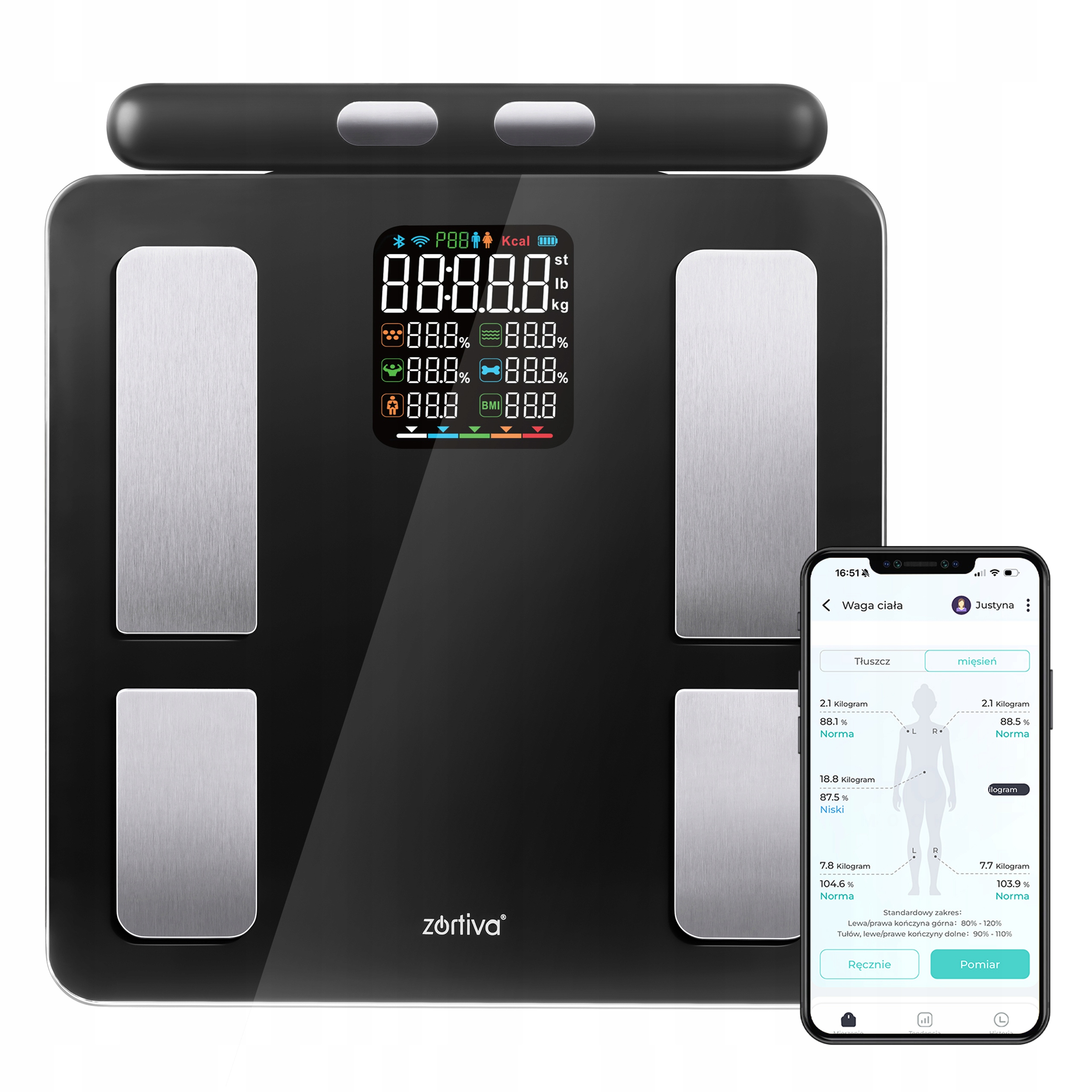 Waga Łazienkowa Analityczna z Uchwytem Precyzyjna 180kg Aplikacja po Polsku