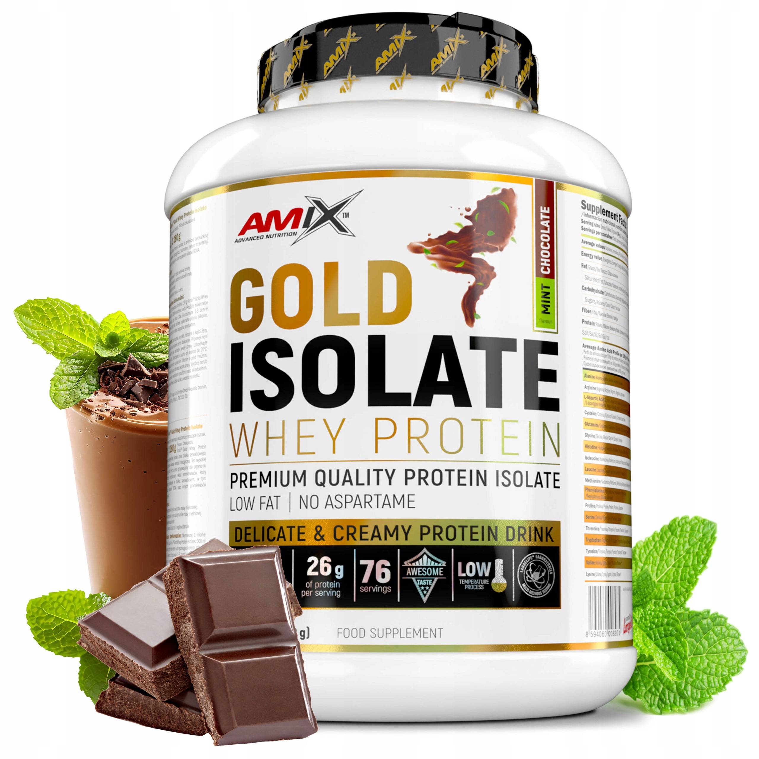 Proteinový izolát Wpi syrovátkový 2 kg bez cukru čokoláda máta doplněk stravy