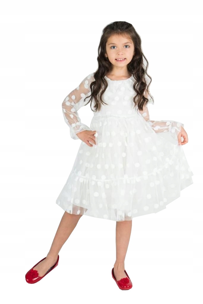 SUKIENKA ELEGANCKA TIUL grochy biała 12 H113B