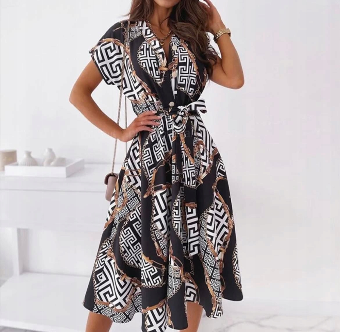 ELEGANCKA SUKIENKA VINTAGE SUKNIA MIDI WZORY KLASYCZNA STYLOWA CZ 40 L EAN (GTIN) 4711594991235