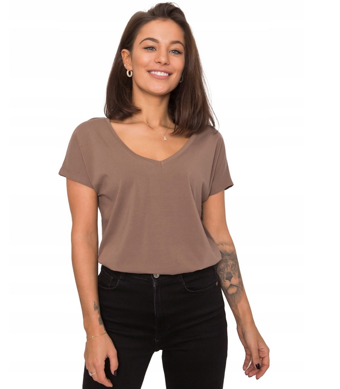 BLUZKA GŁADKA piękna koszulka TSHIRT F48 kawowy XL