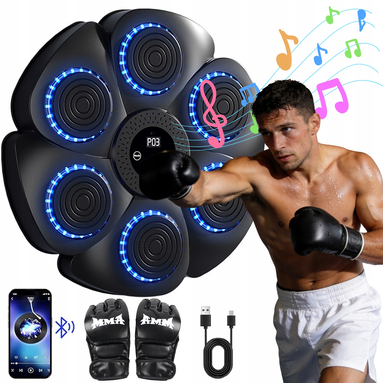 Music Boxing Machine Bluetooth Z Amortyzacją 18 Prędkości Rękawice