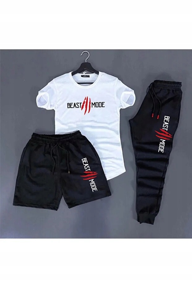 Pánský Bavlněný Komplet S Potiskem Beast Mode Černá Bílá XL 5IA