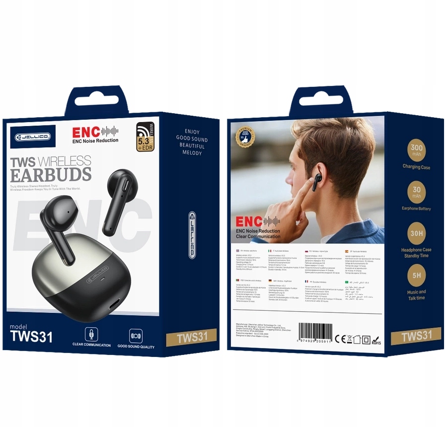 Jellico bezdrátová sluchátka (enc) TWS31 Černá