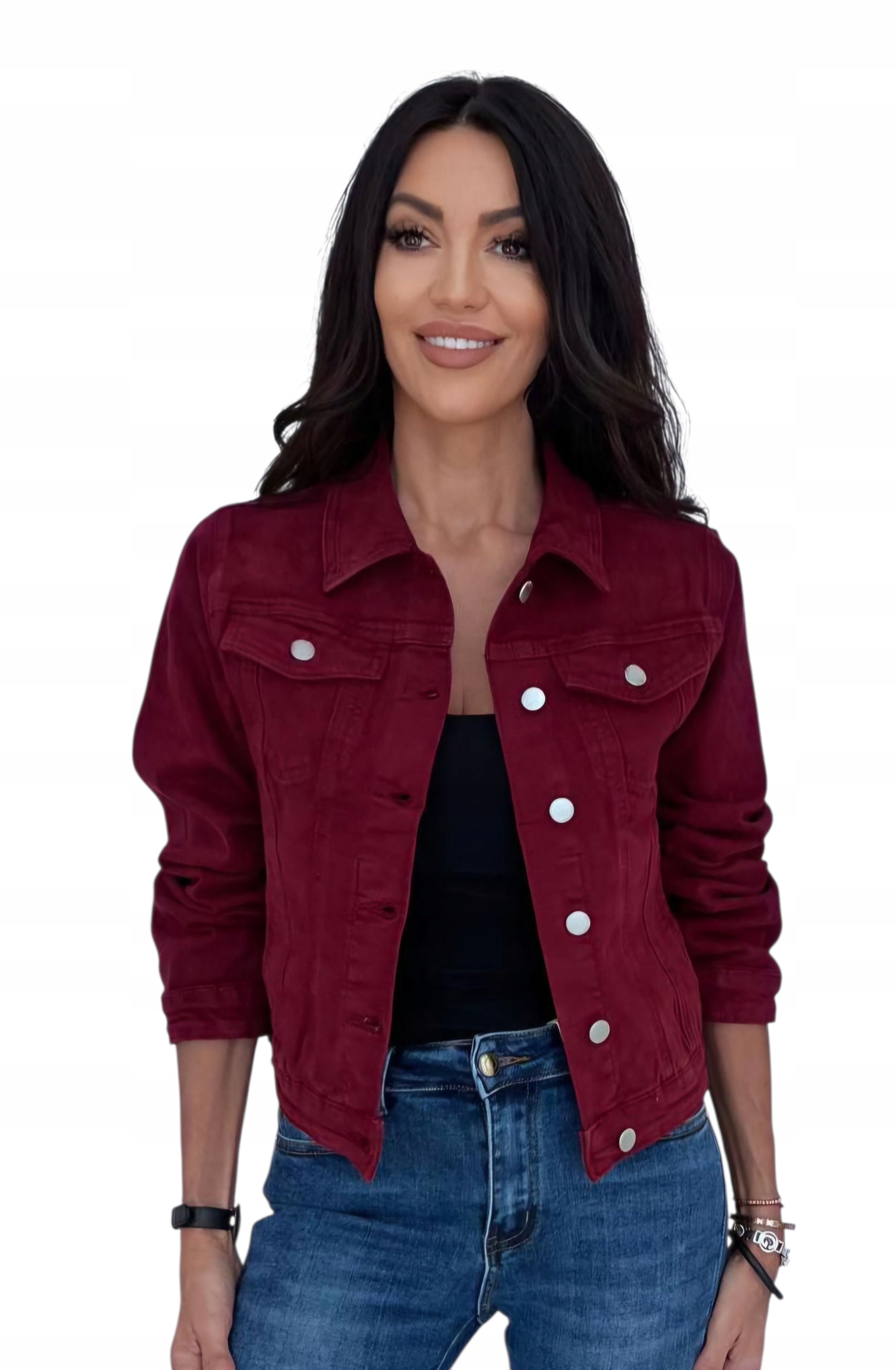 Klasická Módní Džínová Bunda Katana Bordó