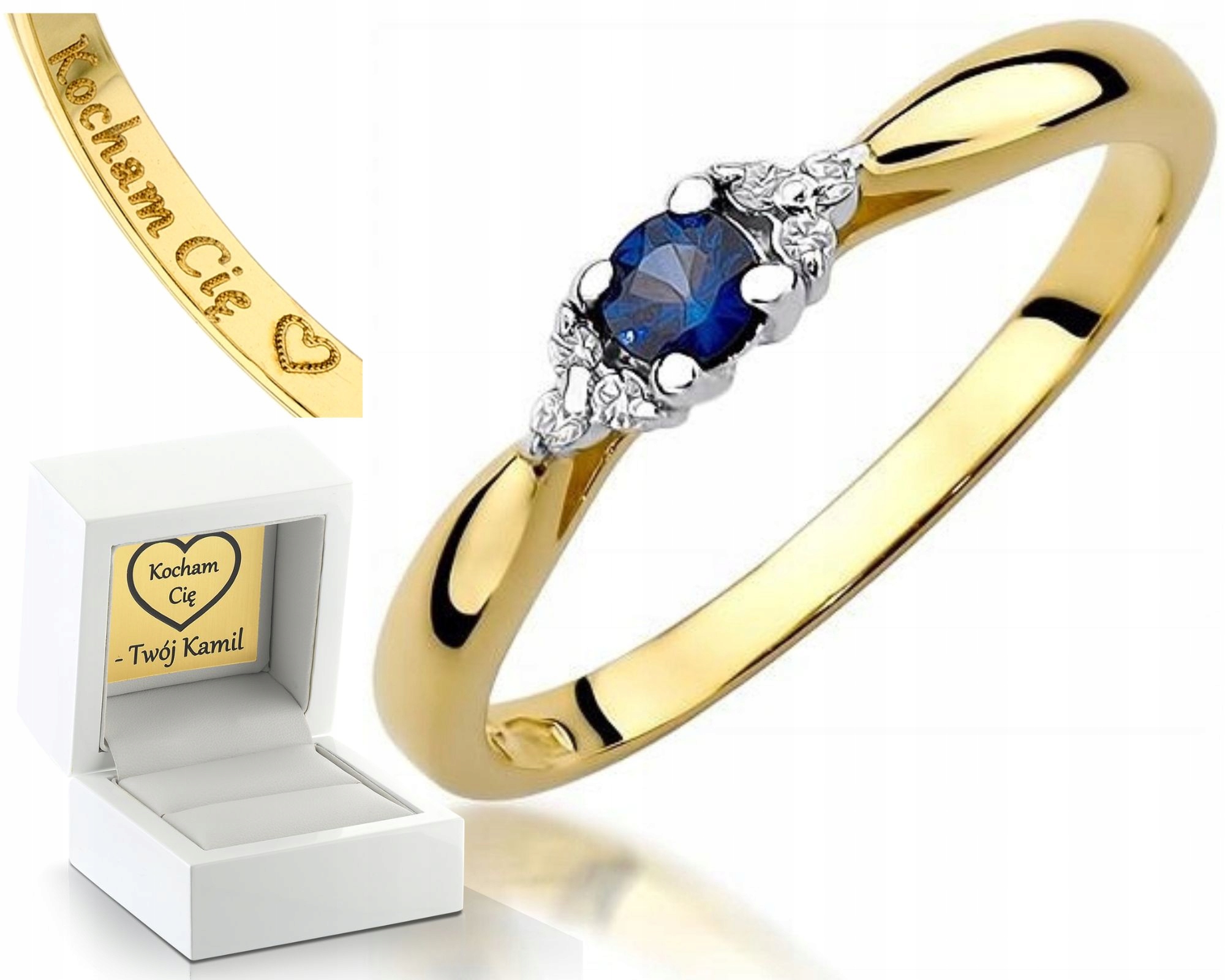 Zlatý Prstýnek S Safírem Gravírování Bonus 585