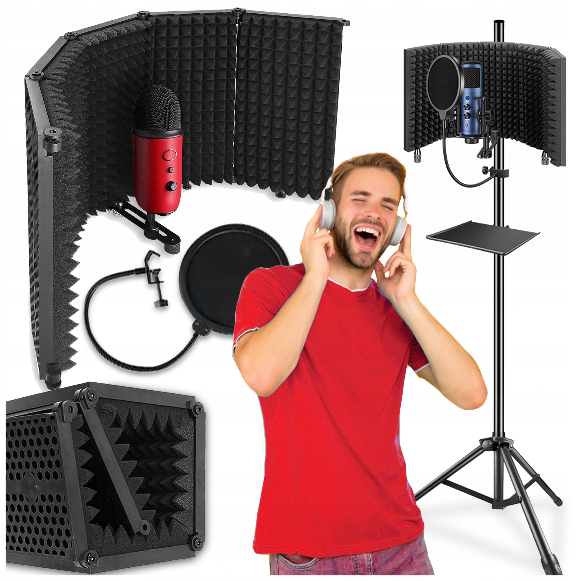 5-PANELOWA Ścianka Do Tłumienia Dźwięków Kabina Akustyczna Filtr Pop Statyw