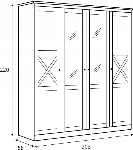 Szafa Duża do Salonu Sypialni z Lustrem Styl Skandynawski Frija Głębokość mebla 58 cm