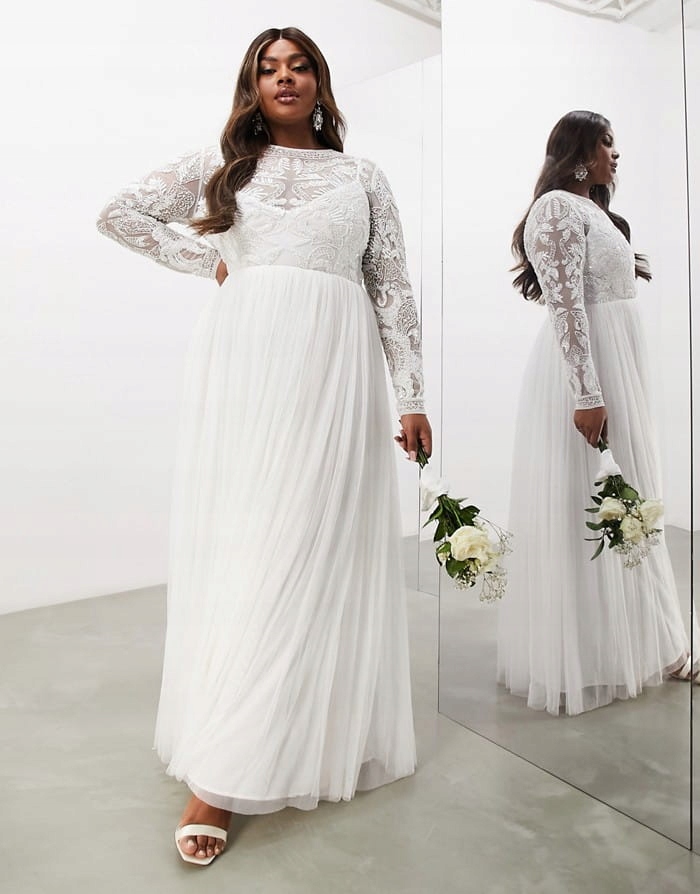 ASO EDITION BIAŁA TIULOWA SUKNIA CEKINY (46) Kolor biały