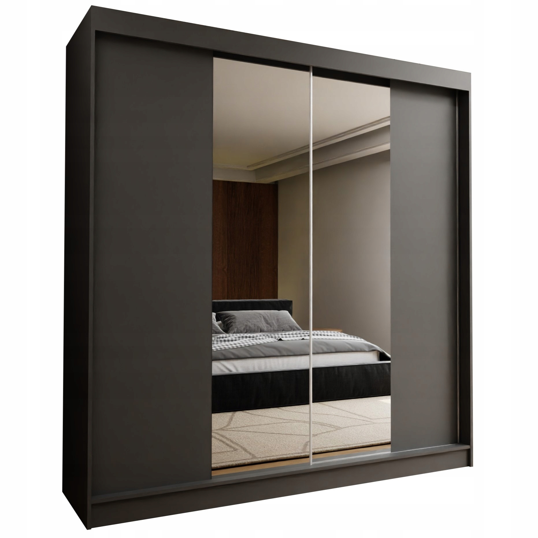 Skříň 200 cm se zrcadlem Skříň Dvoudveřová Šedá