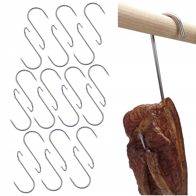 Háčky na uzení, Žebírek Bočnice Zkroucené Tlusté 4 mm 17 cm Inox 20 kusů