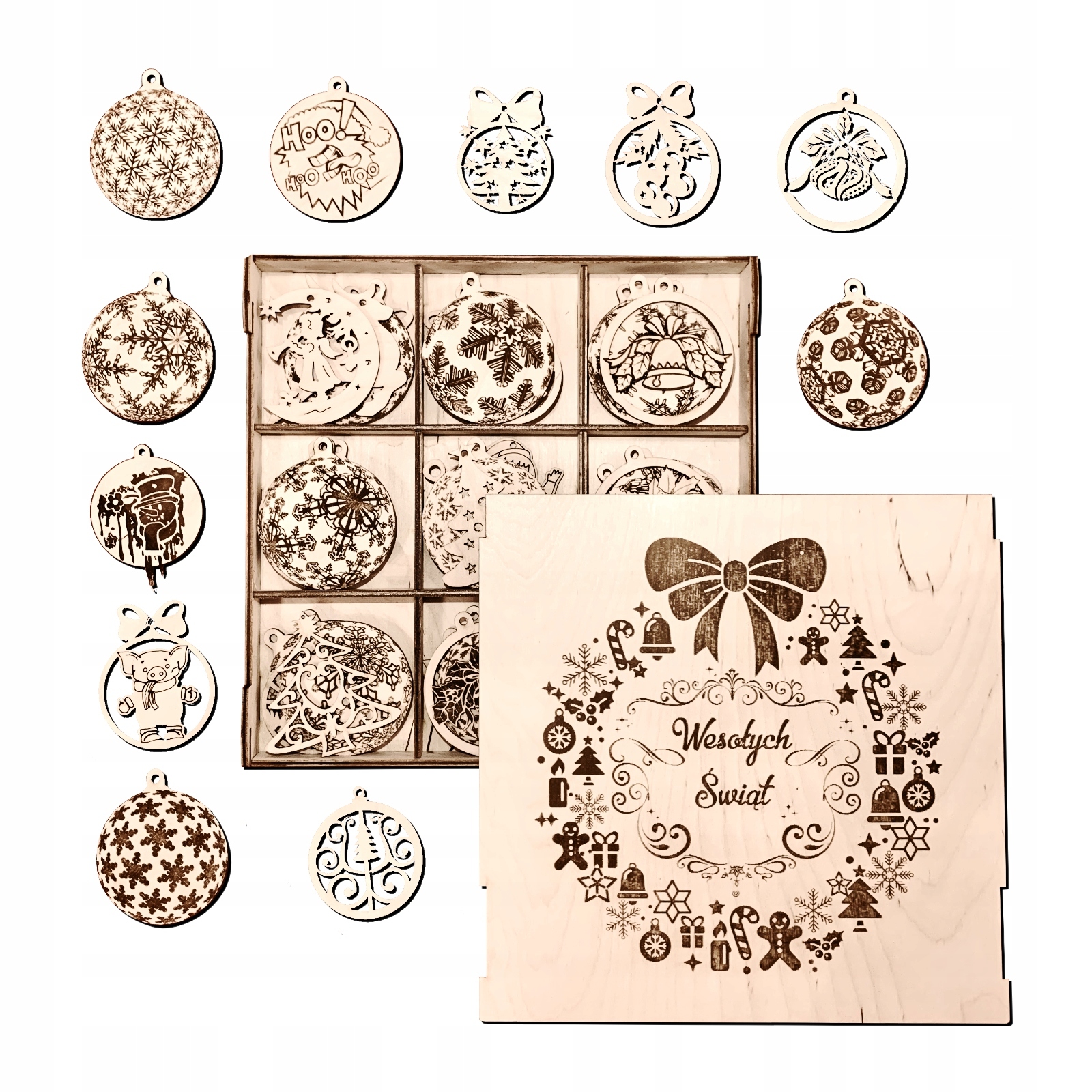 Dřevěné Vánoční Ozdoby Vánoční Baňky 45 kusů MIX
