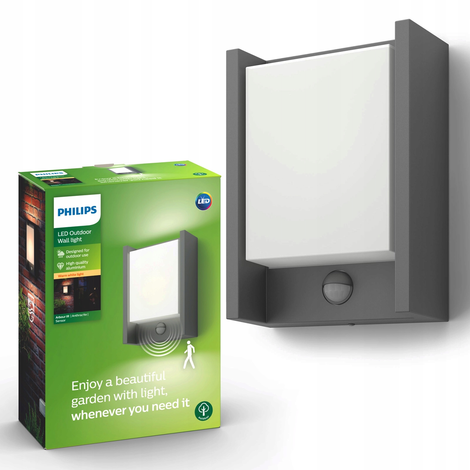 Led záhradná lampa Fasádna nástenná 6W Arbour Snímač pohybu IP44 Philips