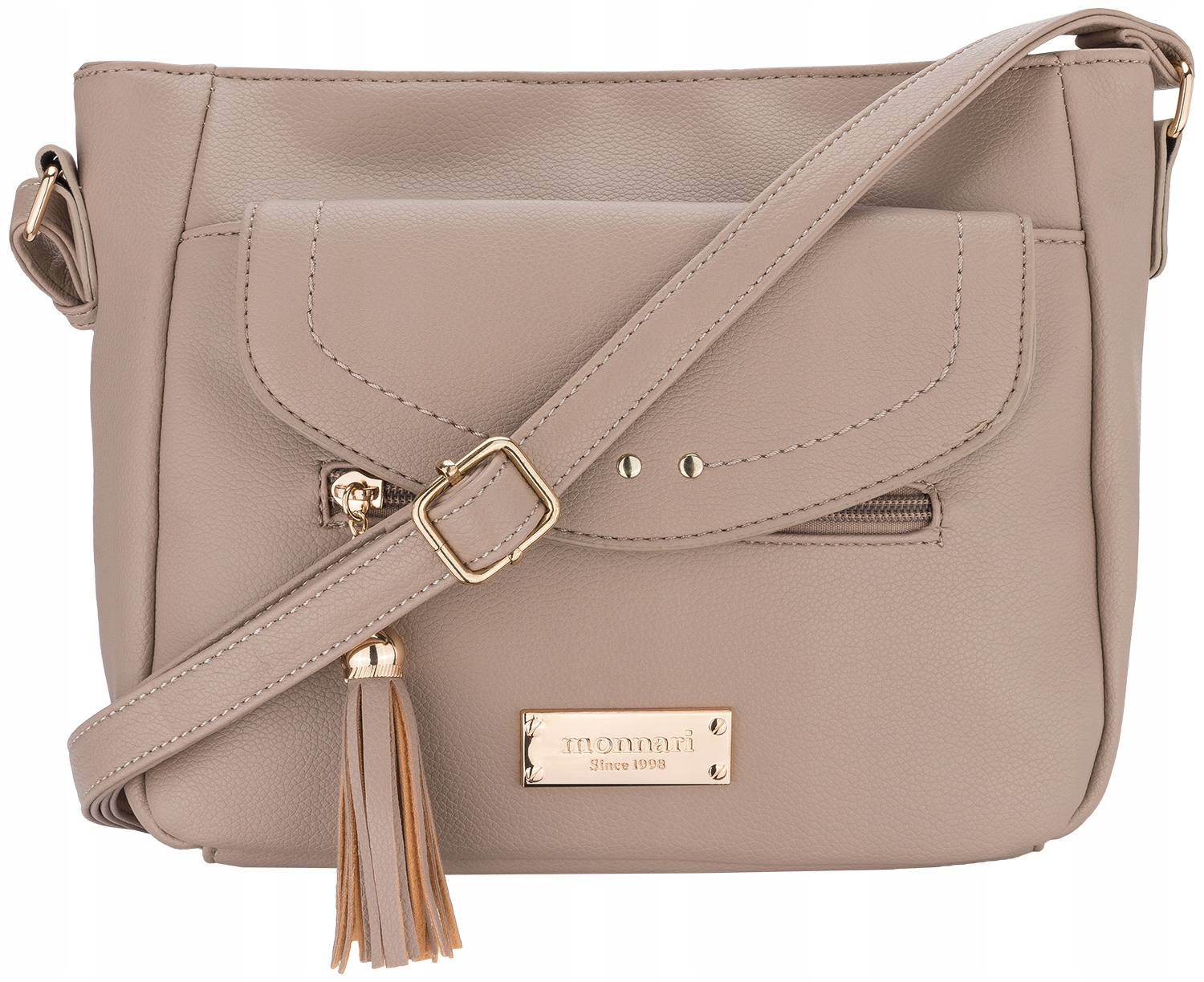 Torebka Beżowa Nude Listonoszka Monnari Kieszonki Logo Zawieszka