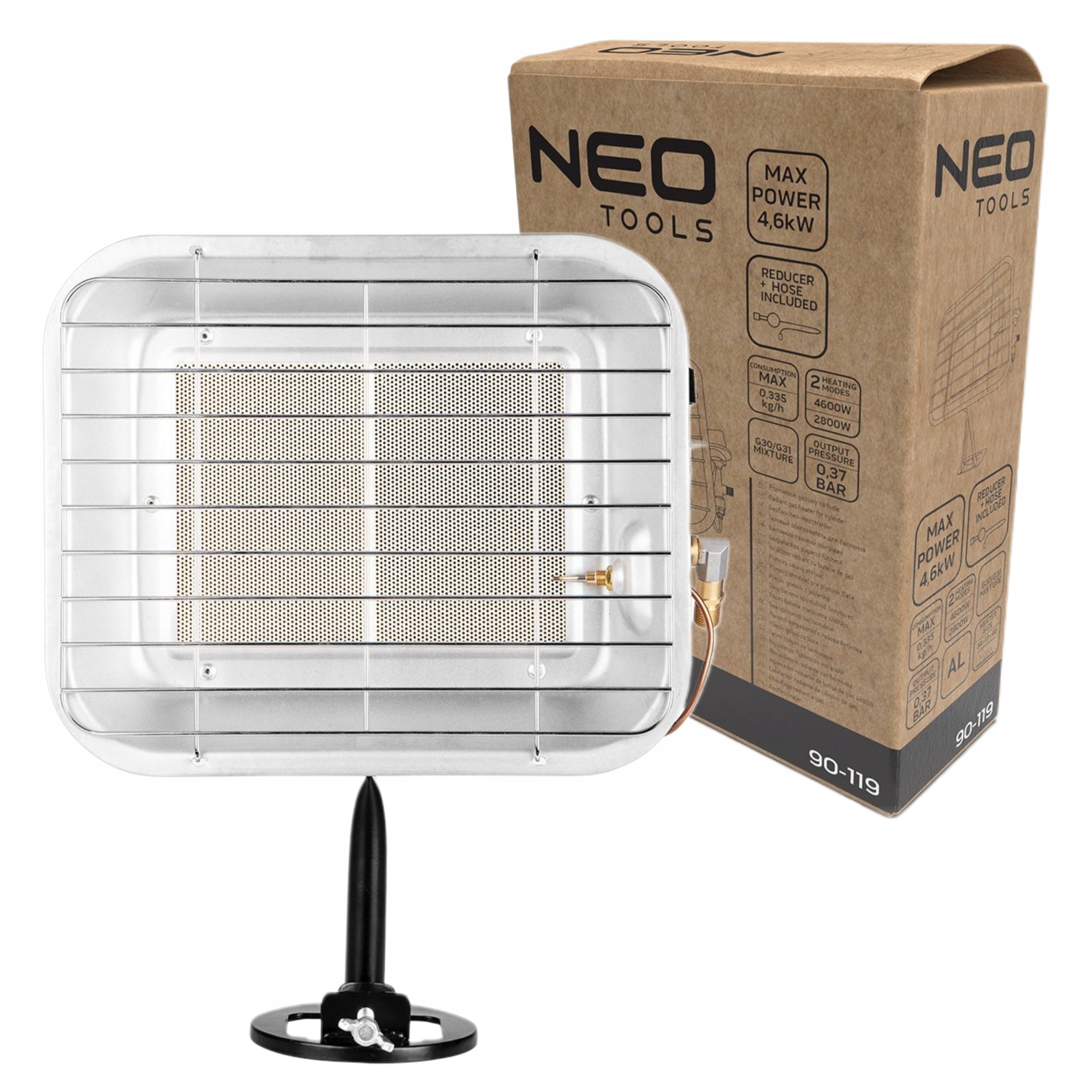 Neo Plynový Zářič Sluníčko Kamna Na Plynovou Láhev 4600W Reduktor 4,6KW