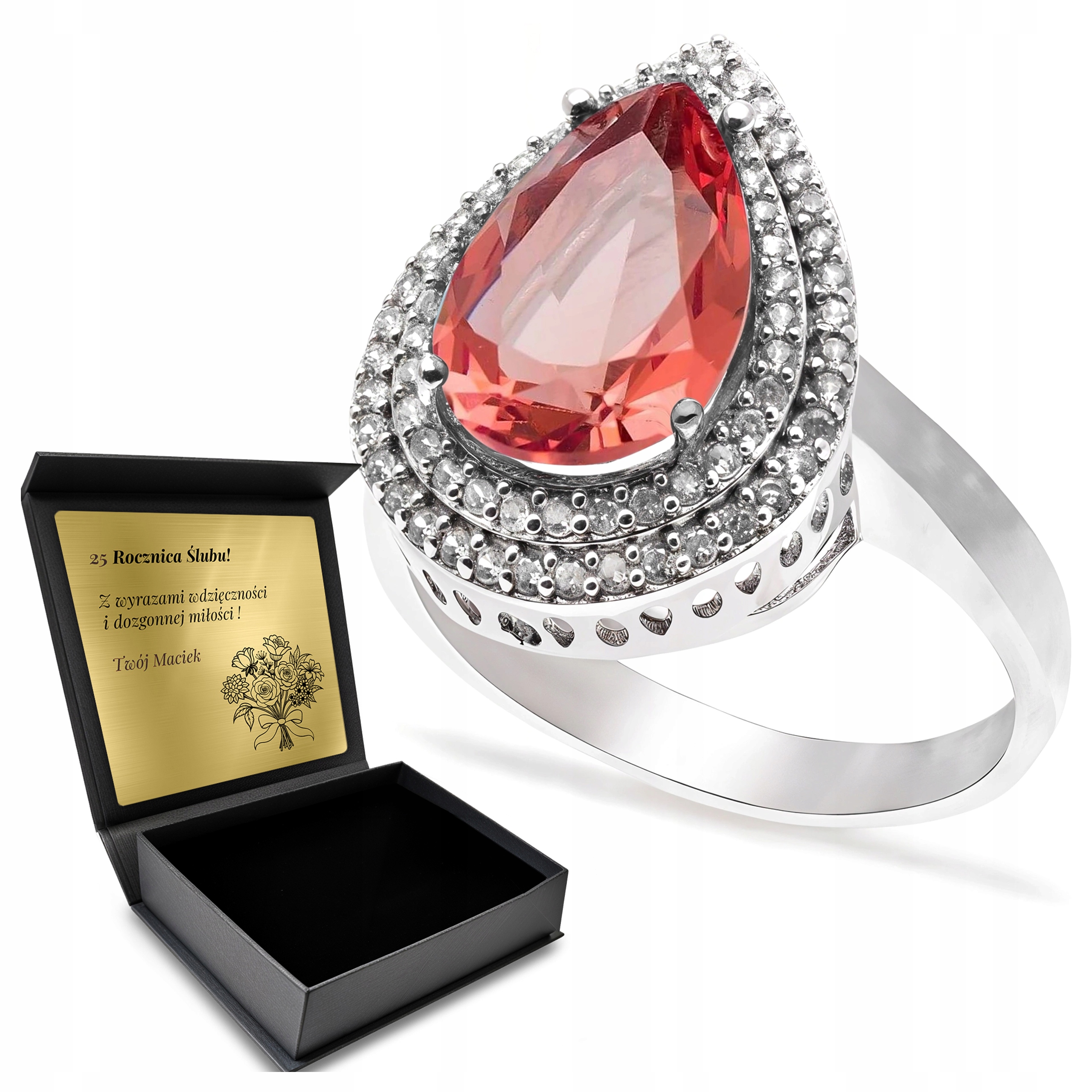 Prstýnek 925 Zirkony A Zultanit Dárek na Valentýna Gravírování