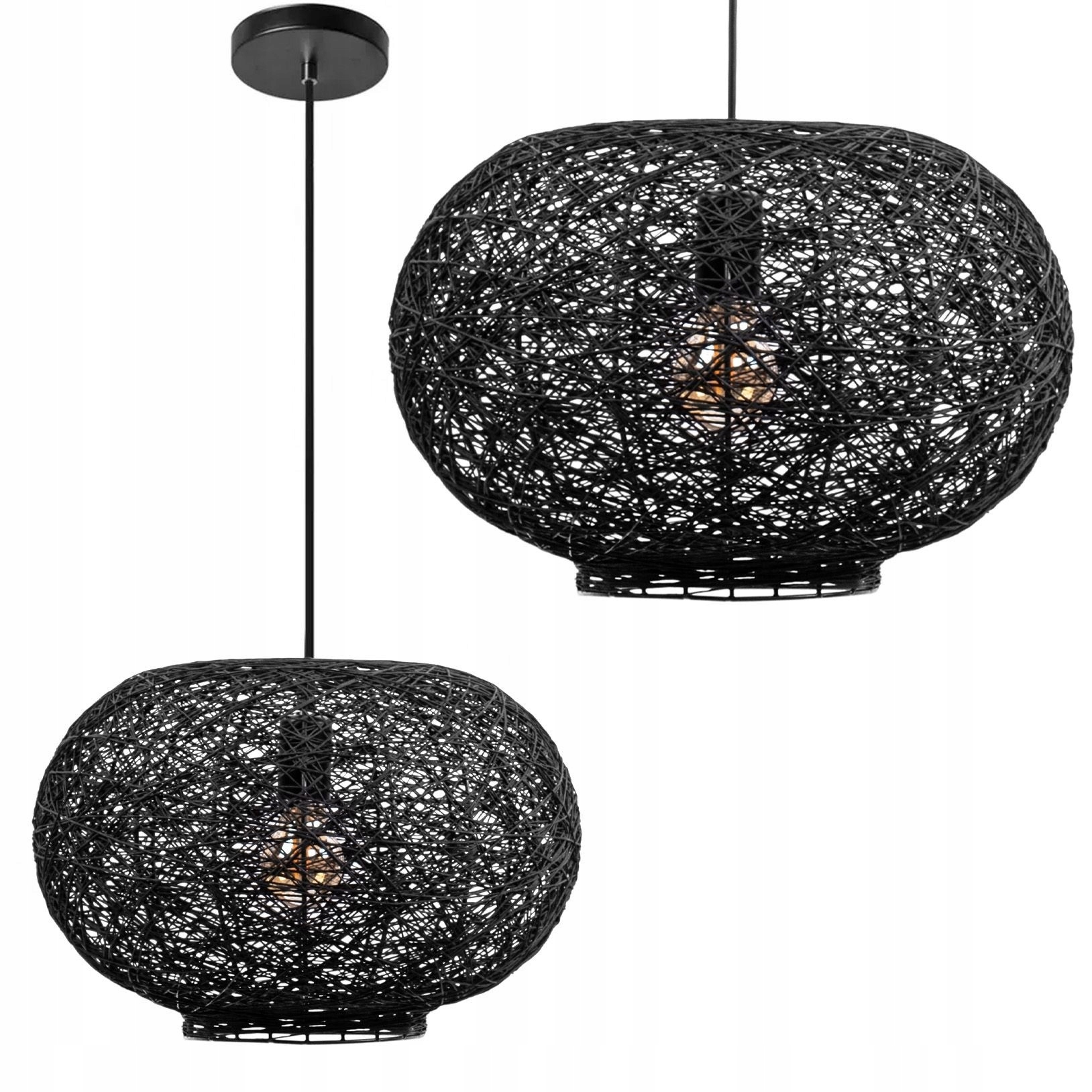 Stropná lampa Boho 40 cm čierna, závesná, pletená