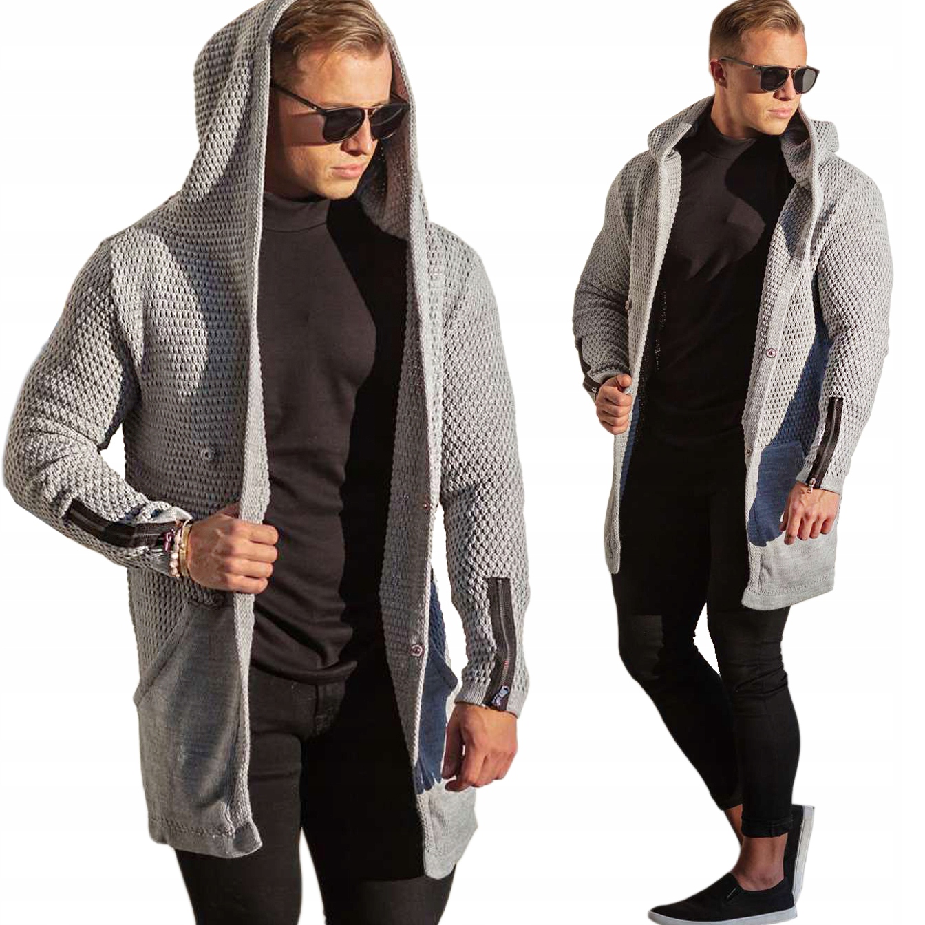 

Kardigan Sweter przedłużany z kapturem bluza zamek