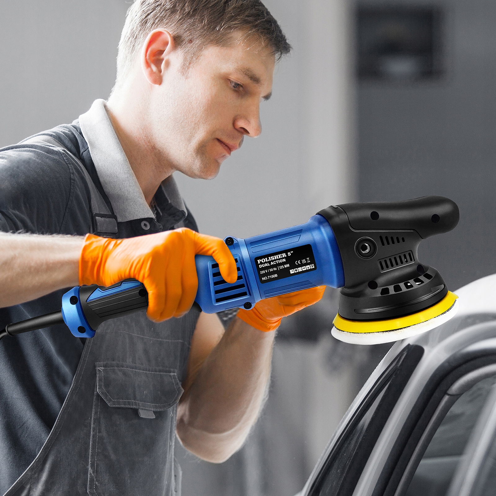 POLERKA SAMOCHODOWA SZLIFIERKA Z REGULACJĄ OBROTÓW + ZESTAW GĄBEK + FILC Zasilanie sieciowe