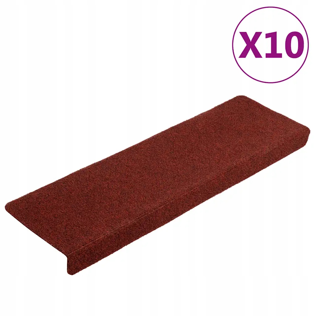 vidaXL Schodové rohože samolepicí 10 ks 65 x 21 x 4 cm bordó červená s obdé