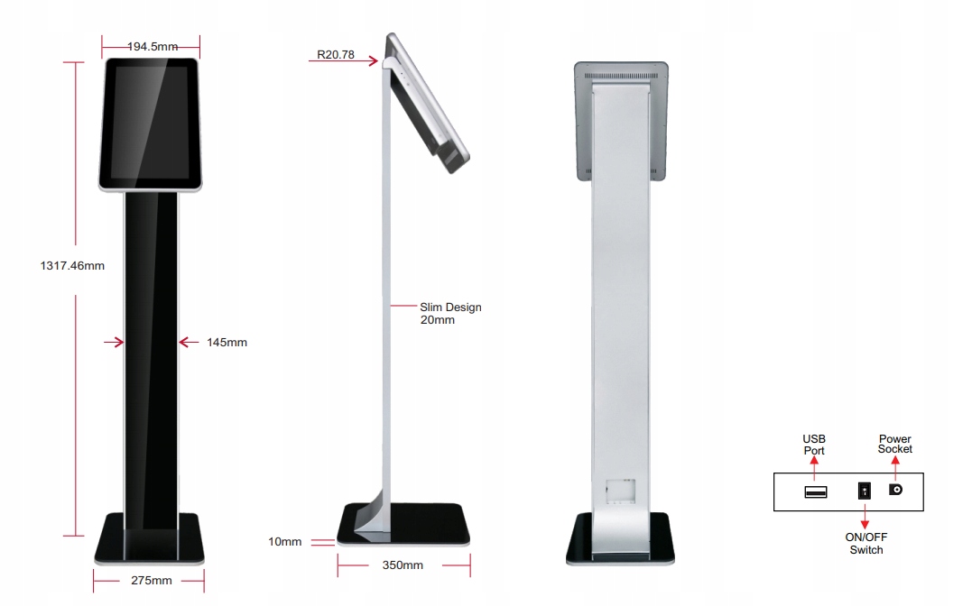 Interaktywny totem reklamowy 15,6" RTI-151 Szerokość produktu 26.5 cm