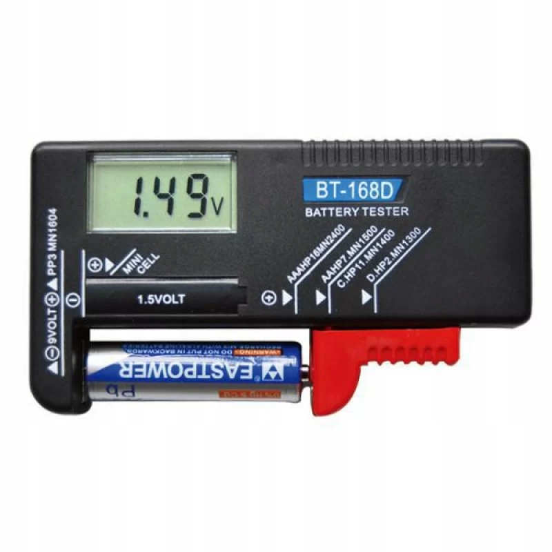 Cyfrowy Miernik Baterii Tester Akumulatorów Woltomierz LCD Aa Aaa C D 9V