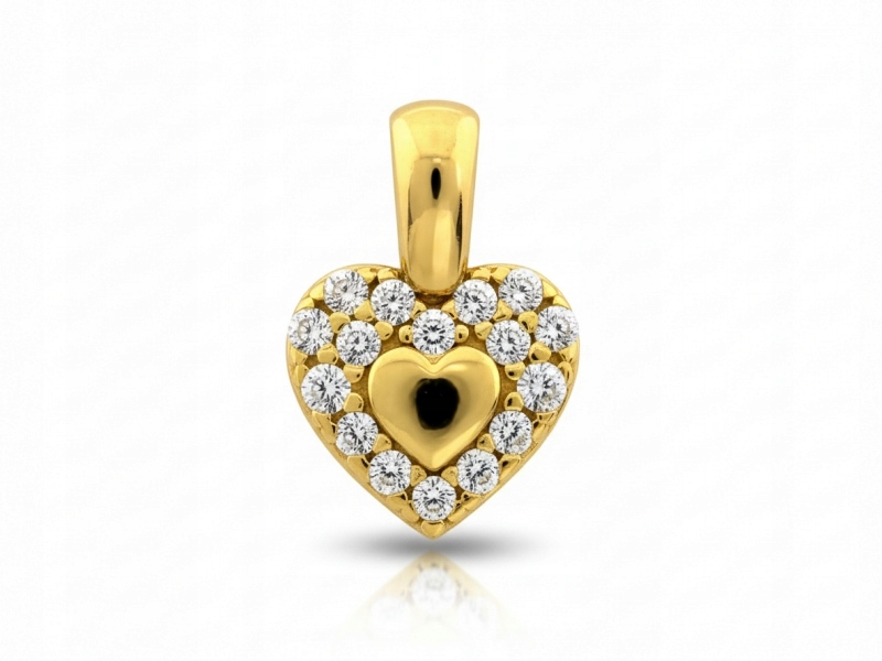 Zlatý přívěsek 585 Srdce s Bílými zirkony jemné Srdíčko 0.93 g