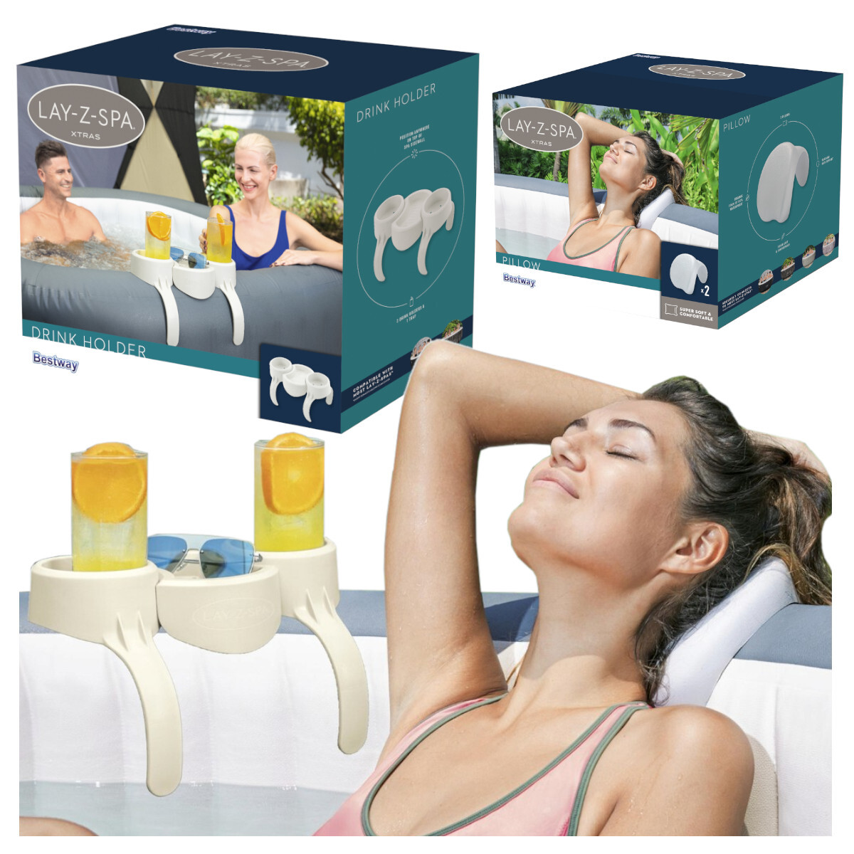 2v1 Držák Na Nápoje Do Spa Bestway 60306 2x Polštář Lay-z-Spa 60307