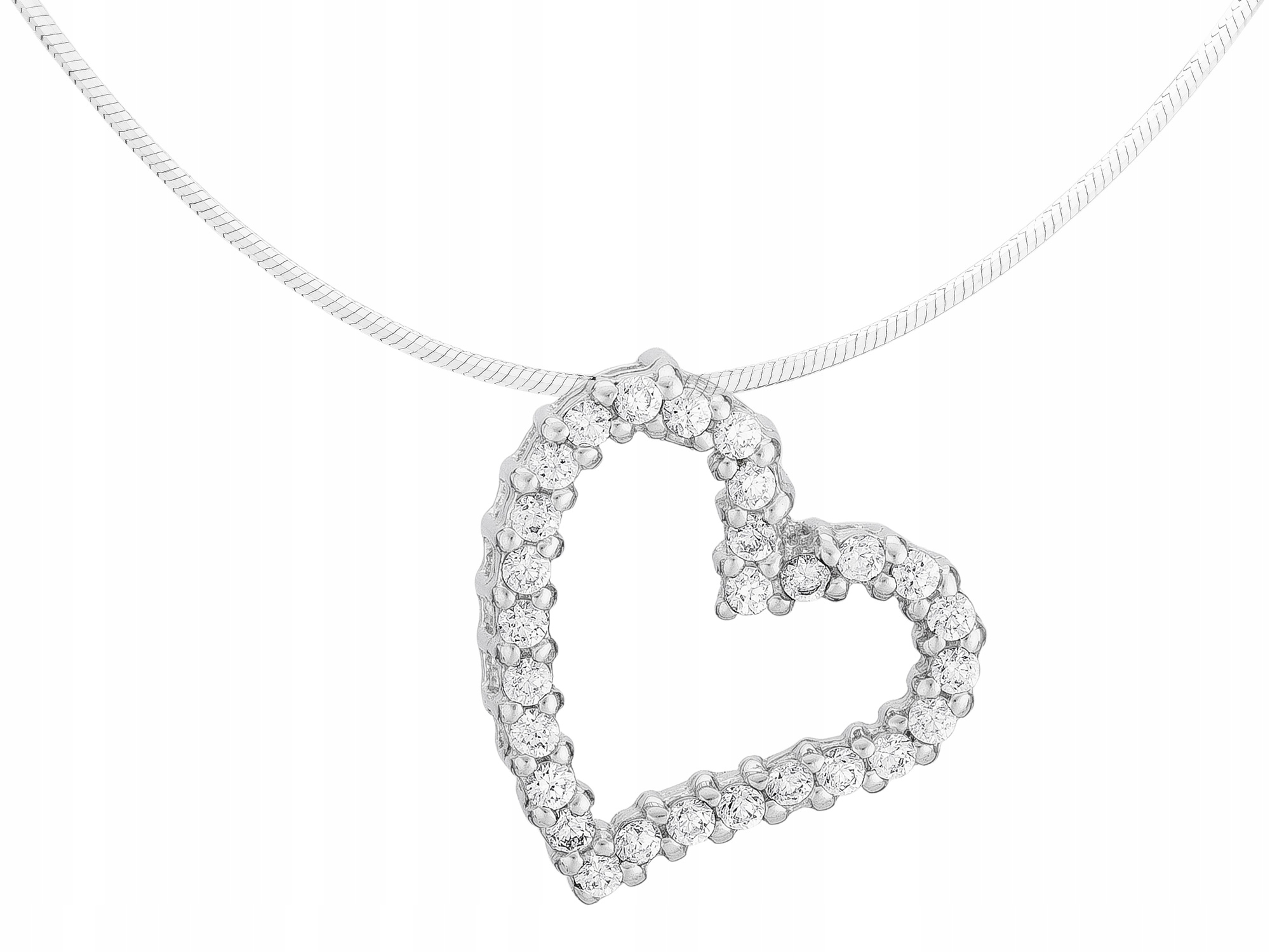 Krátký stříbrný asymetrický náhrdelník Velké srdce s zirkony Choker 30 cm