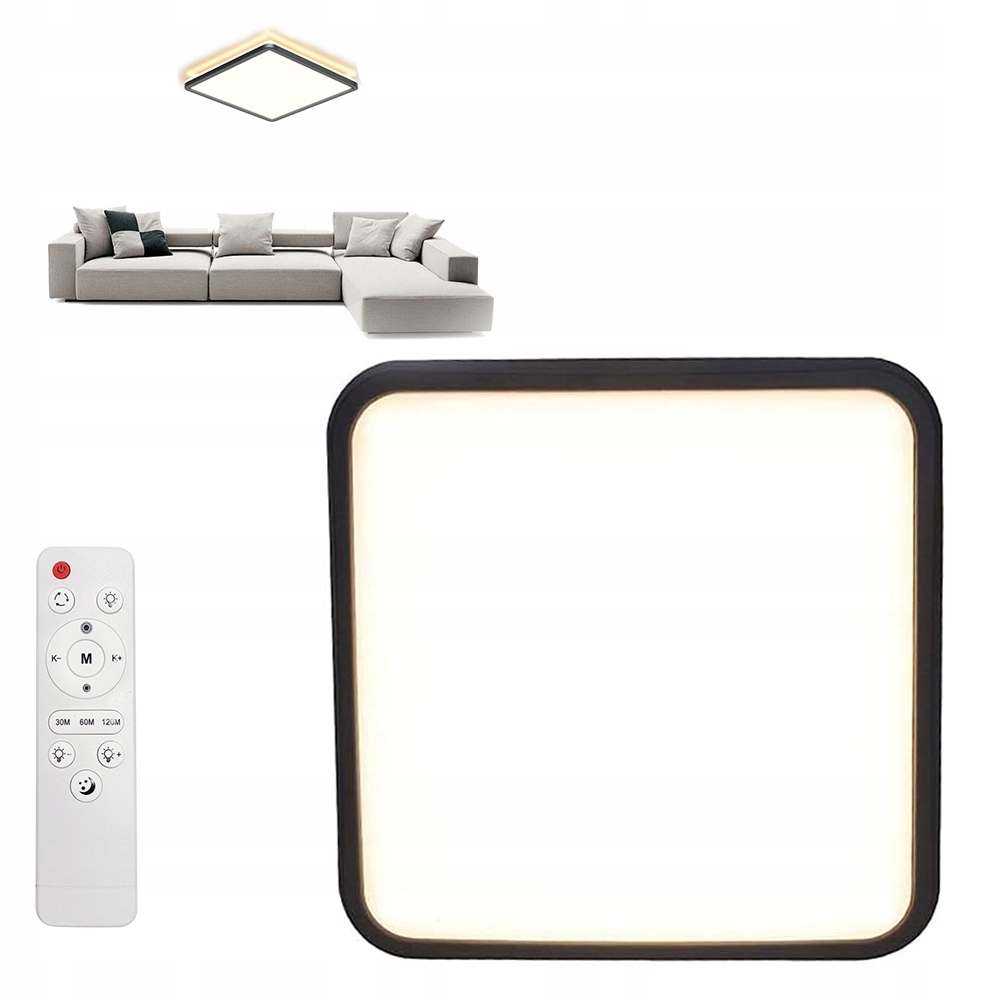 Nowoczesna Lampa Sufitowa Plafon Led Kwadrat Możliwość Ściemniania Z Pilot