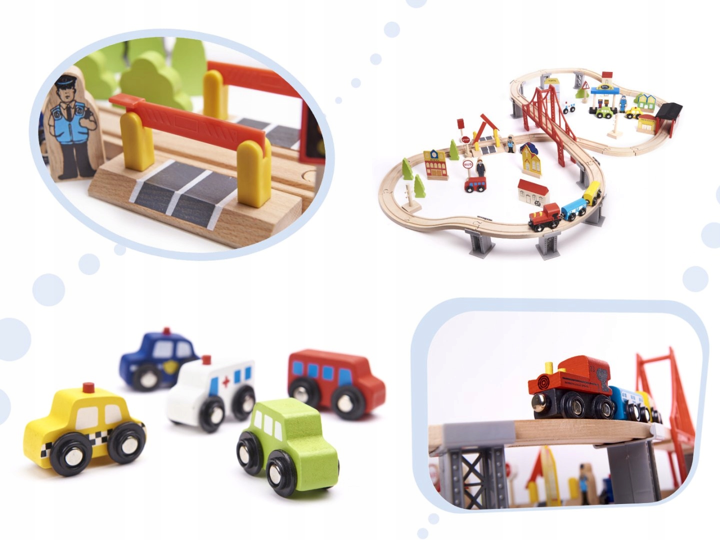KOLEJKA DREWNIANA POCIĄG TOR SAMOCHODOWY 70 ELEMENTÓW Stan opakowania oryginalne