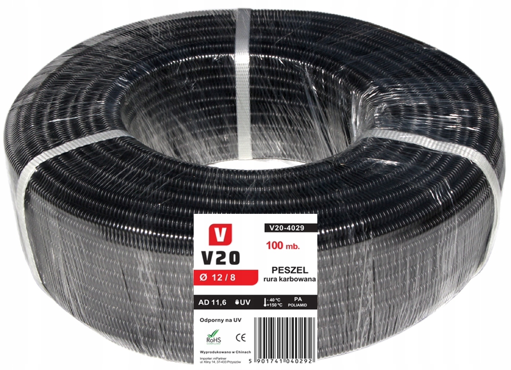 Elektroinstalační Trubka Automobilový Polyamid V20 Trubka Zvlněná 12/8 mm 100 m