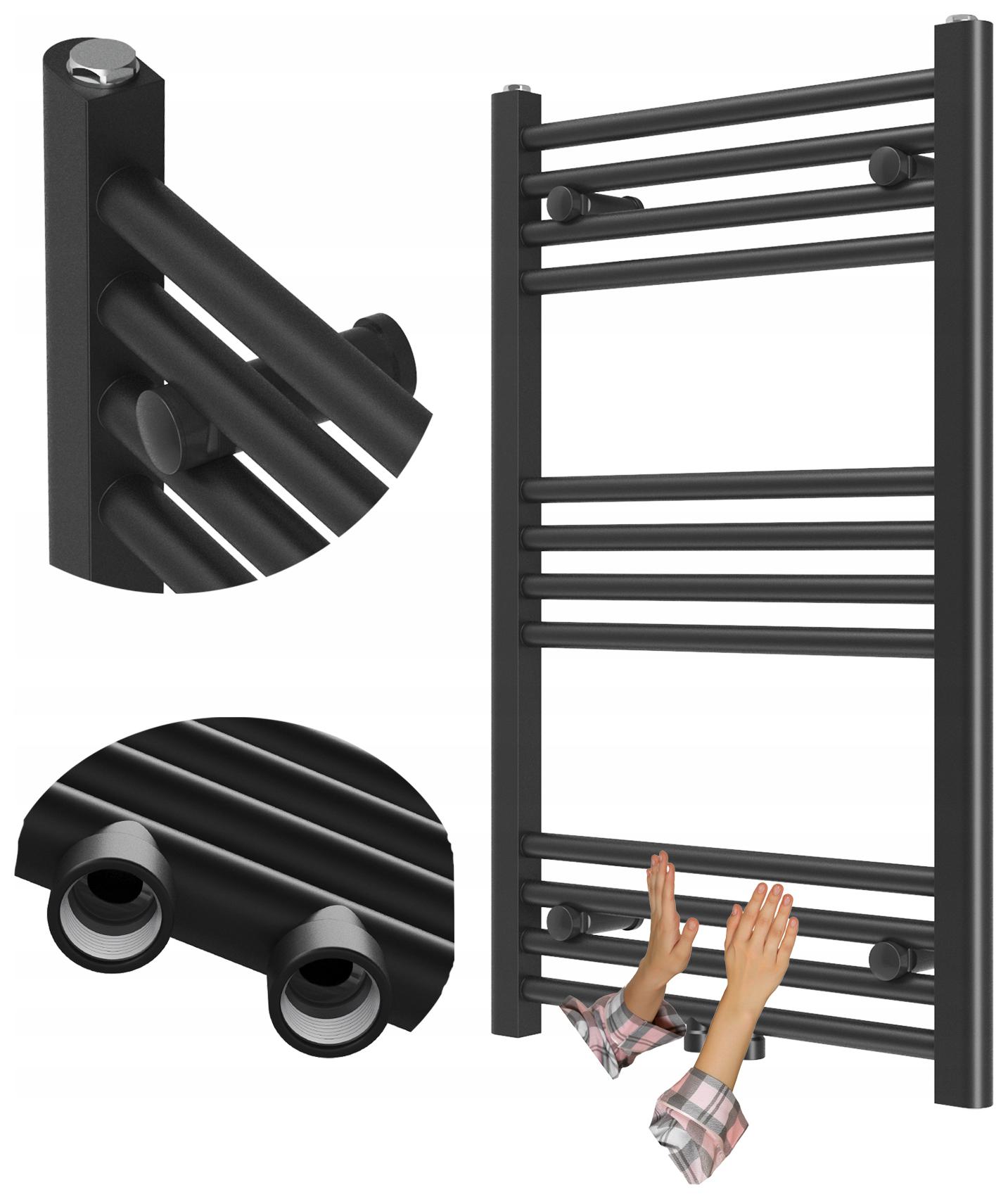 Kúpeľňový Radiátor Rebríkový Moderný Čierny 80x50 cm Raven