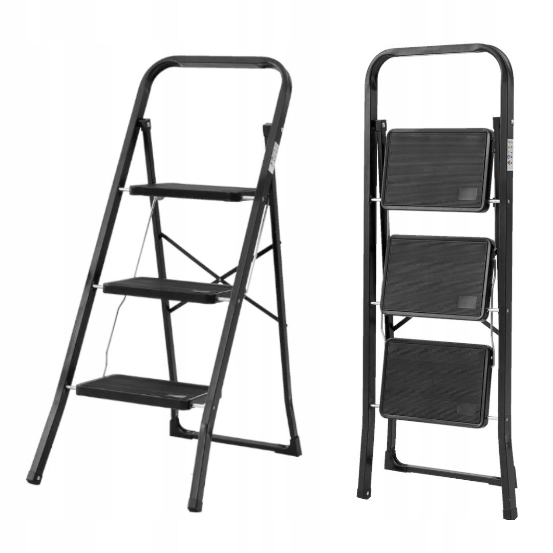 Rebrík 3 stupne, skladací, 69 cm, čierny