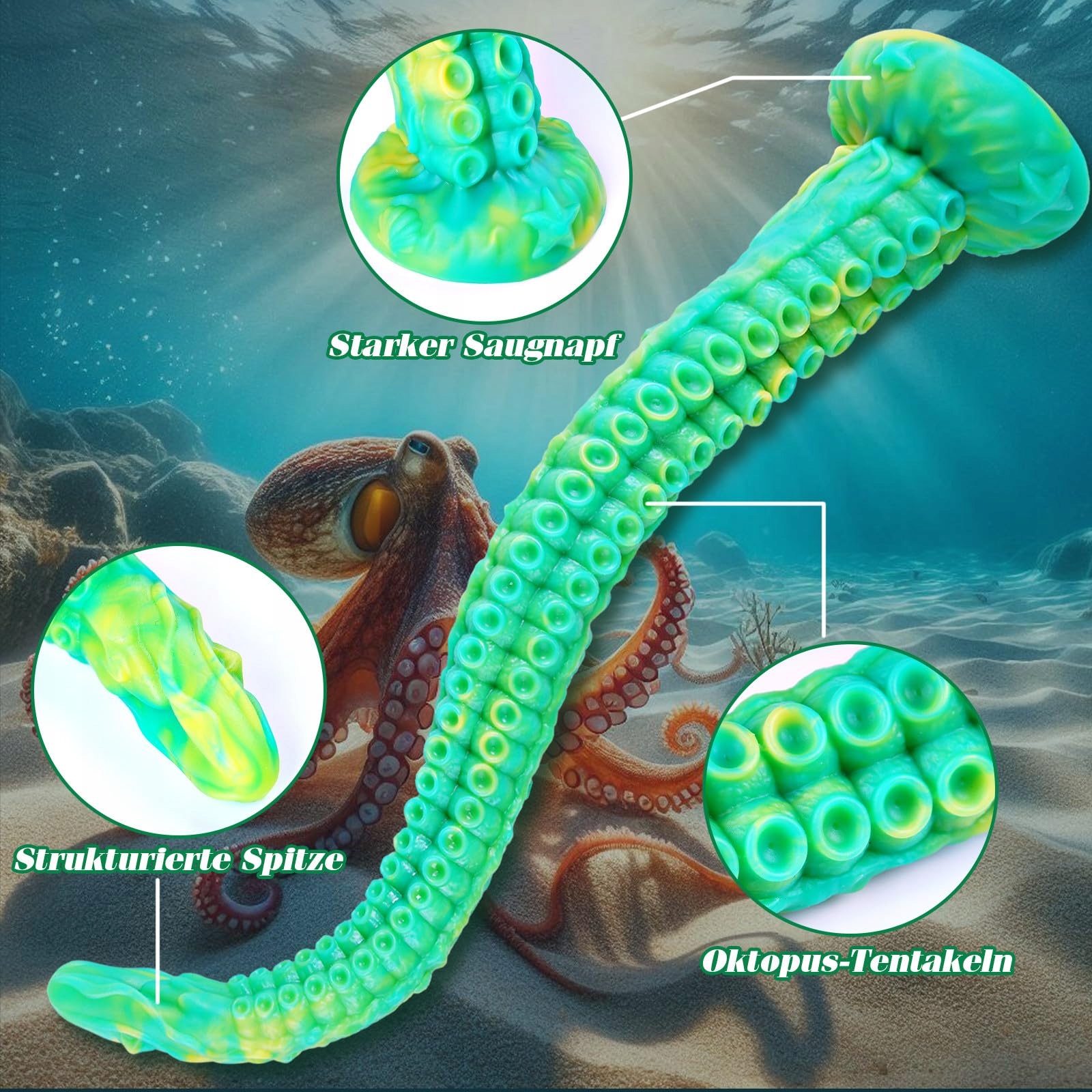 MONSTER TENTAKEL Dildo Silikonowy 46 cm Z Przyssawką Do Masażu Prostaty — miniatura 3