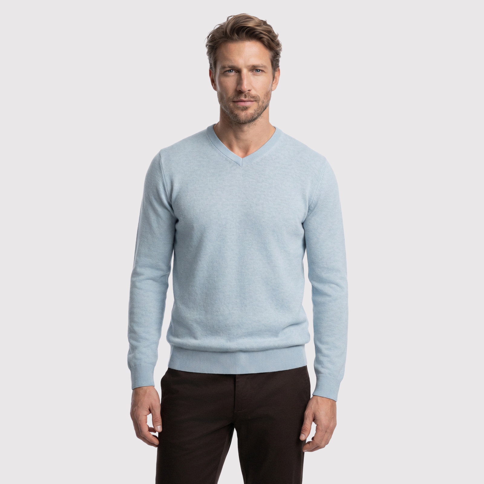 Elegantní modrý svetr v-neck 100% Bavlna Pako Lorente vel XXL