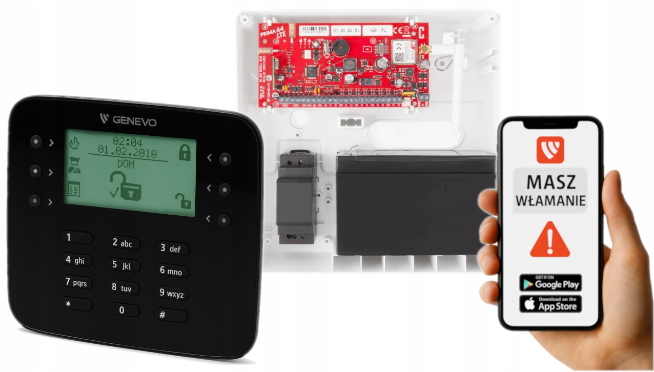 System Alarmowy Do Domu Genevo PRiMA64LTE Wl Panel LCD Gsm Lte Aplikacja