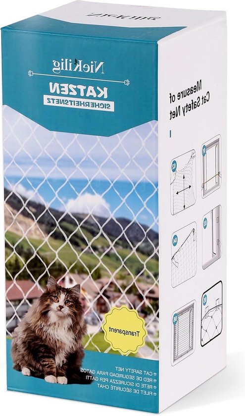 NieKilig Síť pro kočky na balkon, bez vrtání, 4 x 3 m