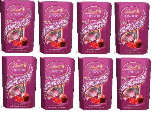 Levně 8 x 200 g Lindt Lindor Raspberry & Cream Cornet pralinky Karton