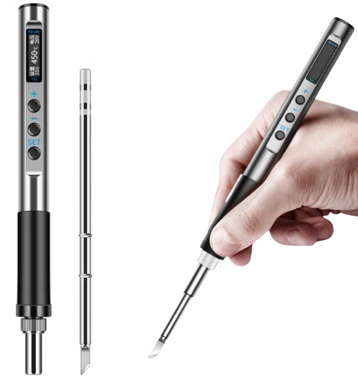 Přenosná mobilní digitální páječka na hroty T12 Pd 65W Usb C Čínské menu